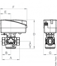 2-eigis srautų paskirstymo vožtuvas  LK 525 MultiZone 2W su pavara 0066111   Pavara LK525 EMV-110K 230V – 1m kab 2-X 
